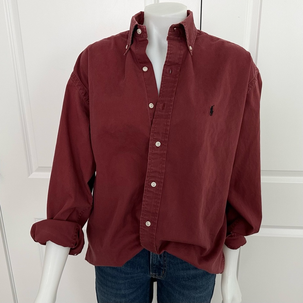 Ralph Lauren Blake Rust /Burgundy Fall Oxford Shirt- Oversized Polo Button Down - Picture 4 of 17